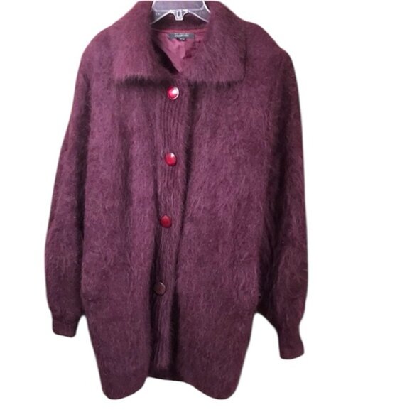 D & D Vintage Angora Cardigan Sweater Coat Jacket Warm Lined Pockets Soft Coay L - Picture 2 of 16